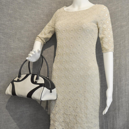 Prada Vitello Drive Perforated Bowling Bag Gesso Black 2 of 12