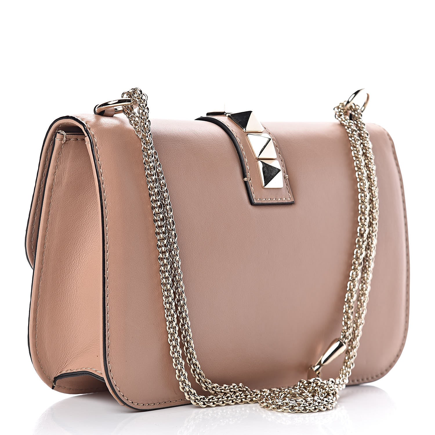 Valentino Garavani Vitello Medium Glam Lock Rockstud Flap Soft Noisette 3 of 17