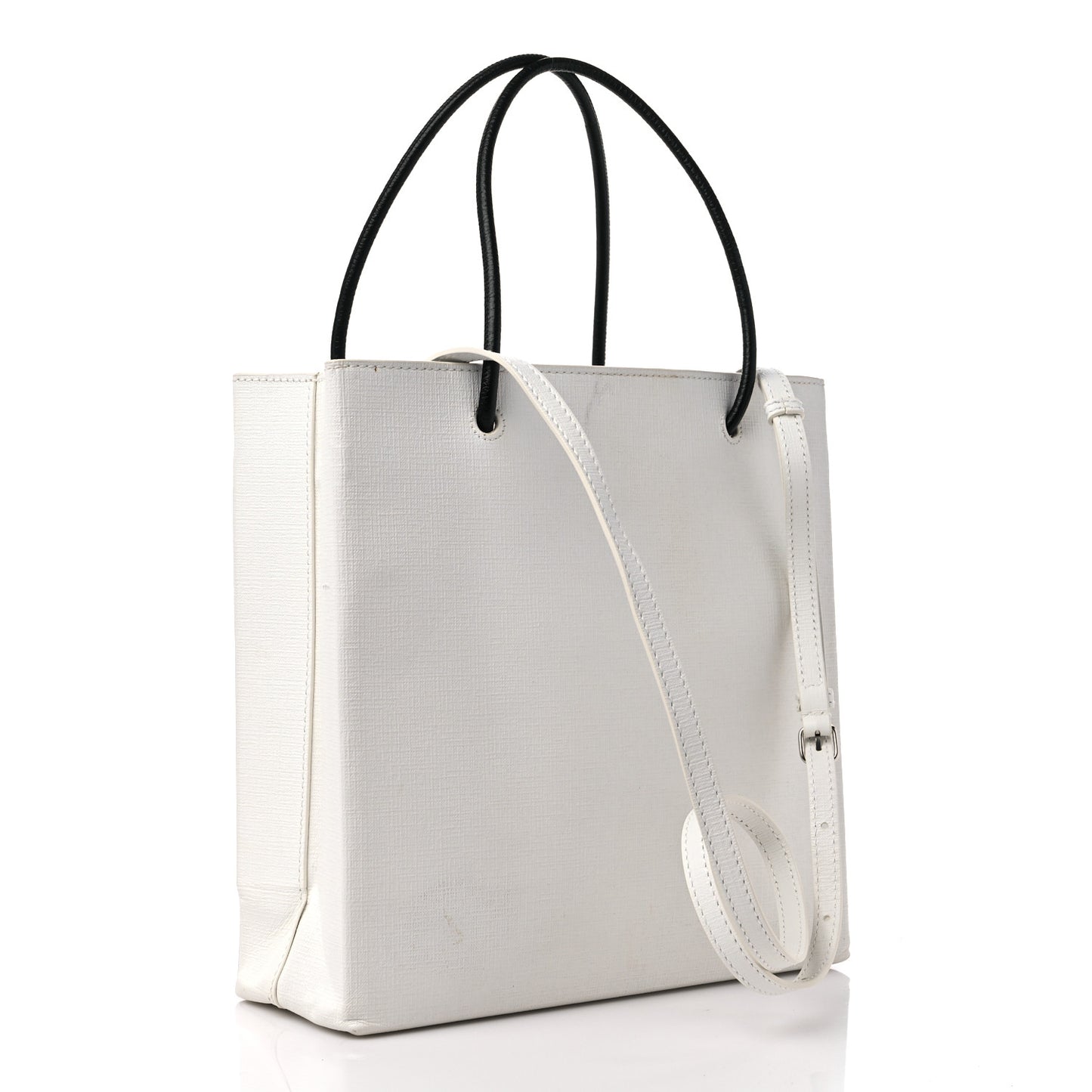 Calfskin Small Logo North South Shopping Tote White