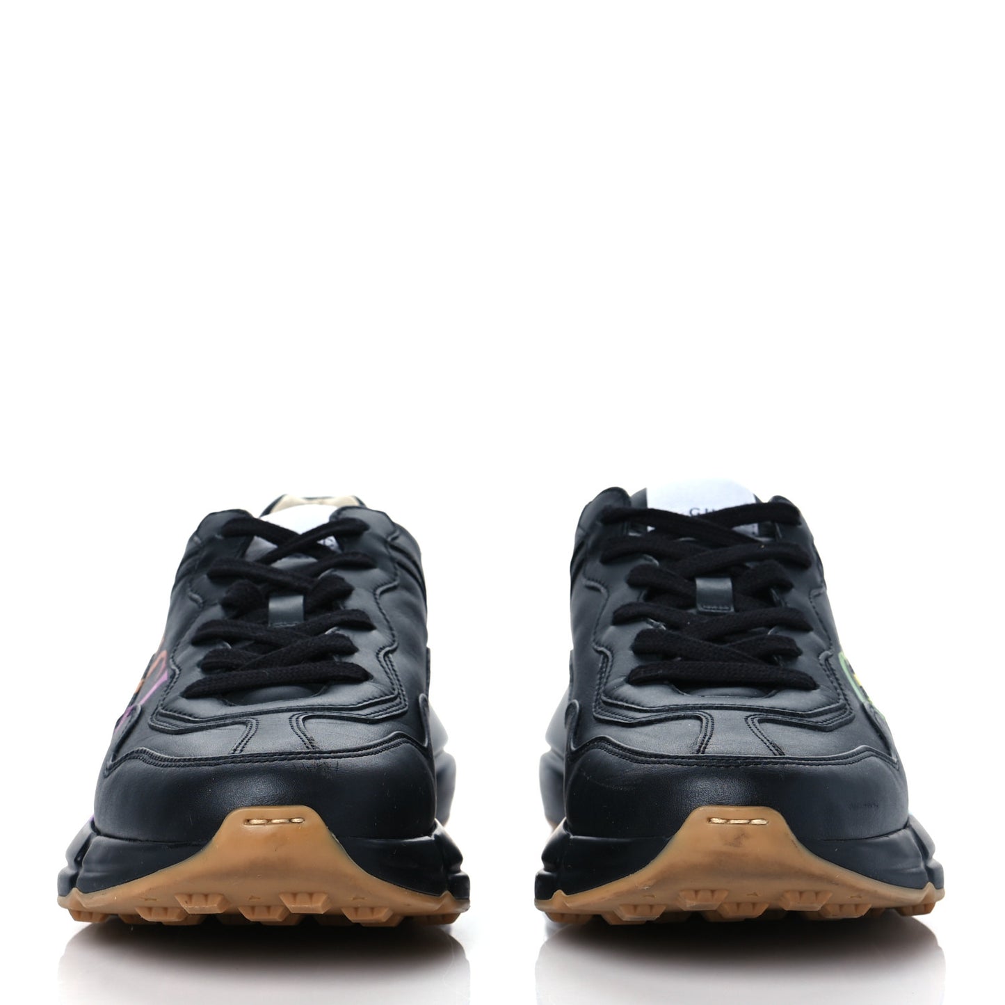 Calfskin Iridescent Logo Mens Rhyton Sneakers 7 Black