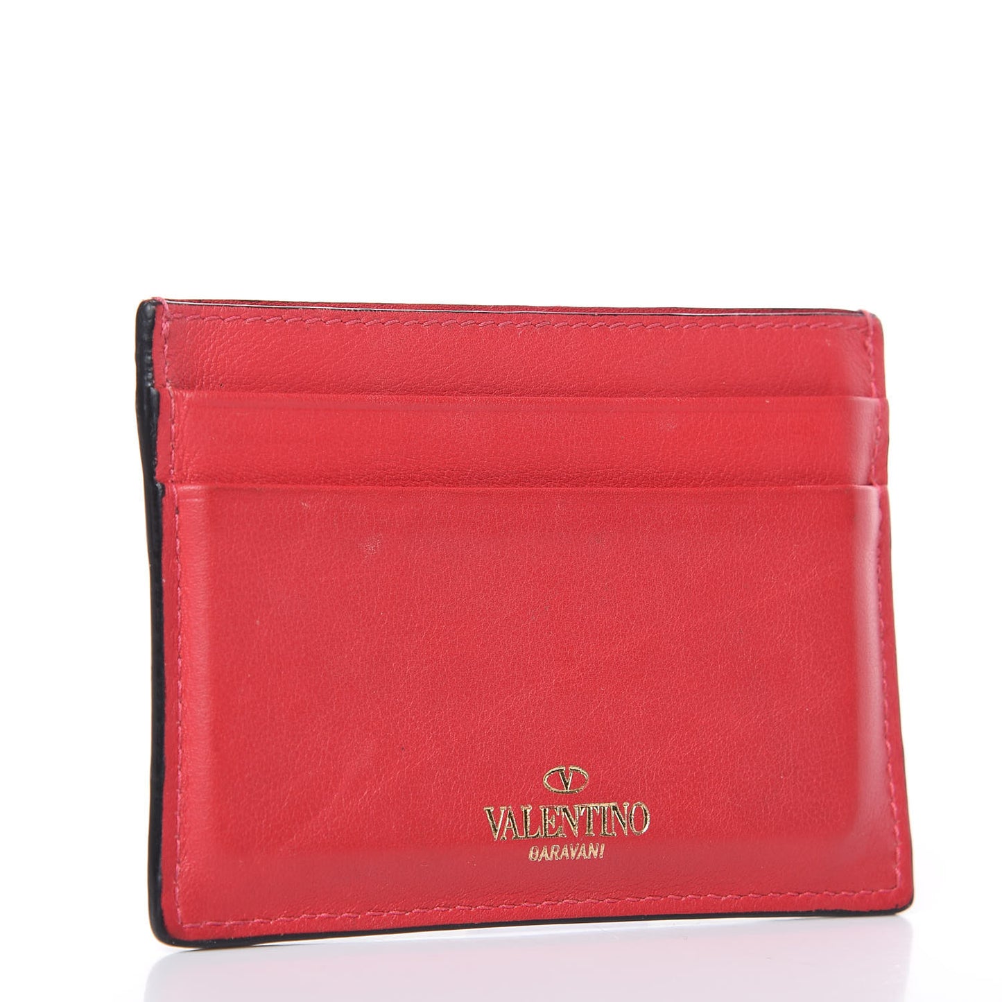Vitello Rockstud Card Holder Deep Coral