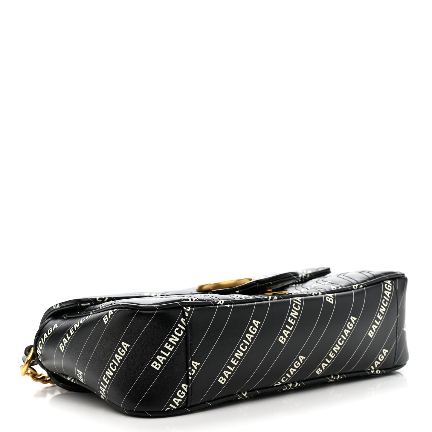 X BALENCIAGA Calfskin Matelasse Logo Print Small GG Marmont Shoulder Bag Black