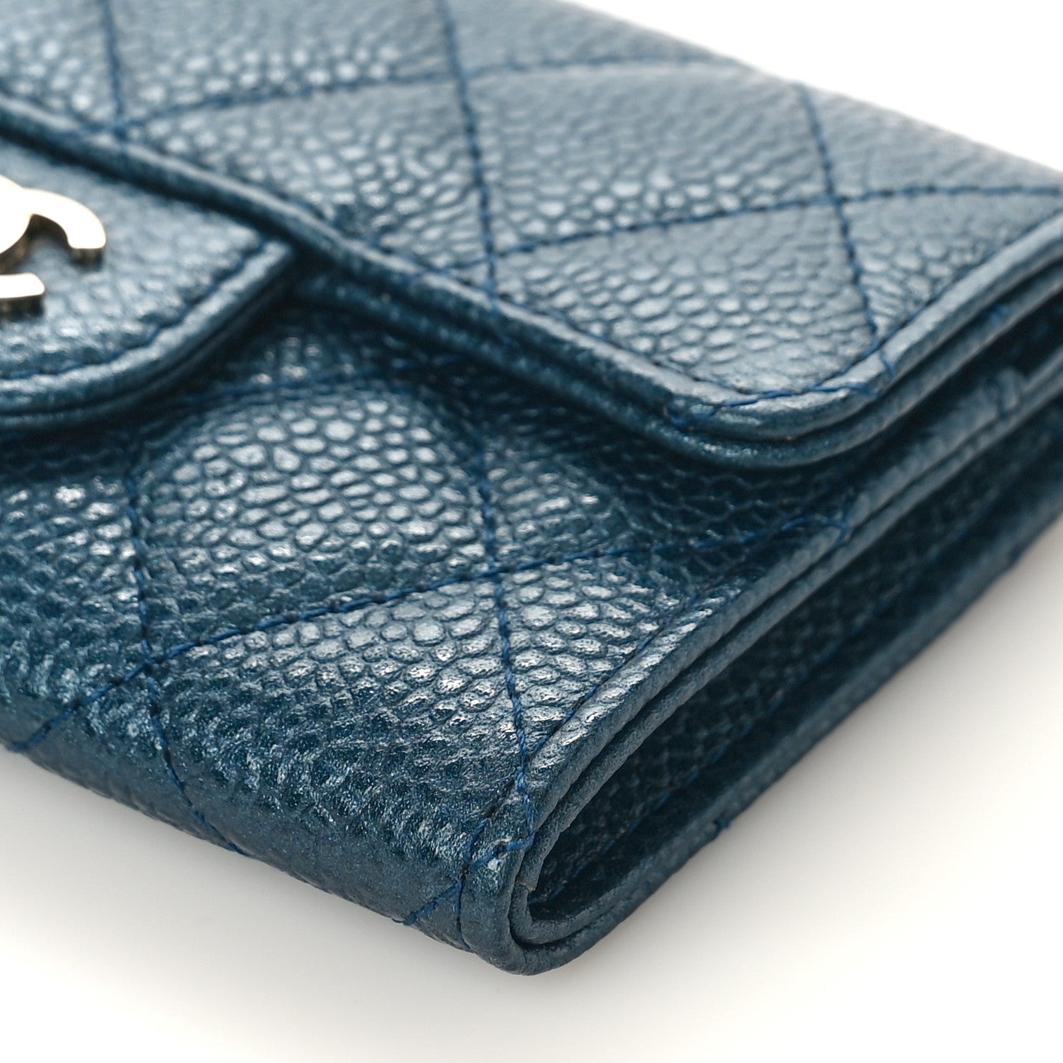 Chanel Metallic Caviar Quilted Flap Card Holder Wallet Dark Blue 9 of 9