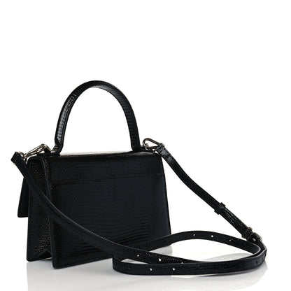 Balenciaga Patent Calfskin Lizard Embossed XS Sharp Top Handle Bag Black 3 of 10