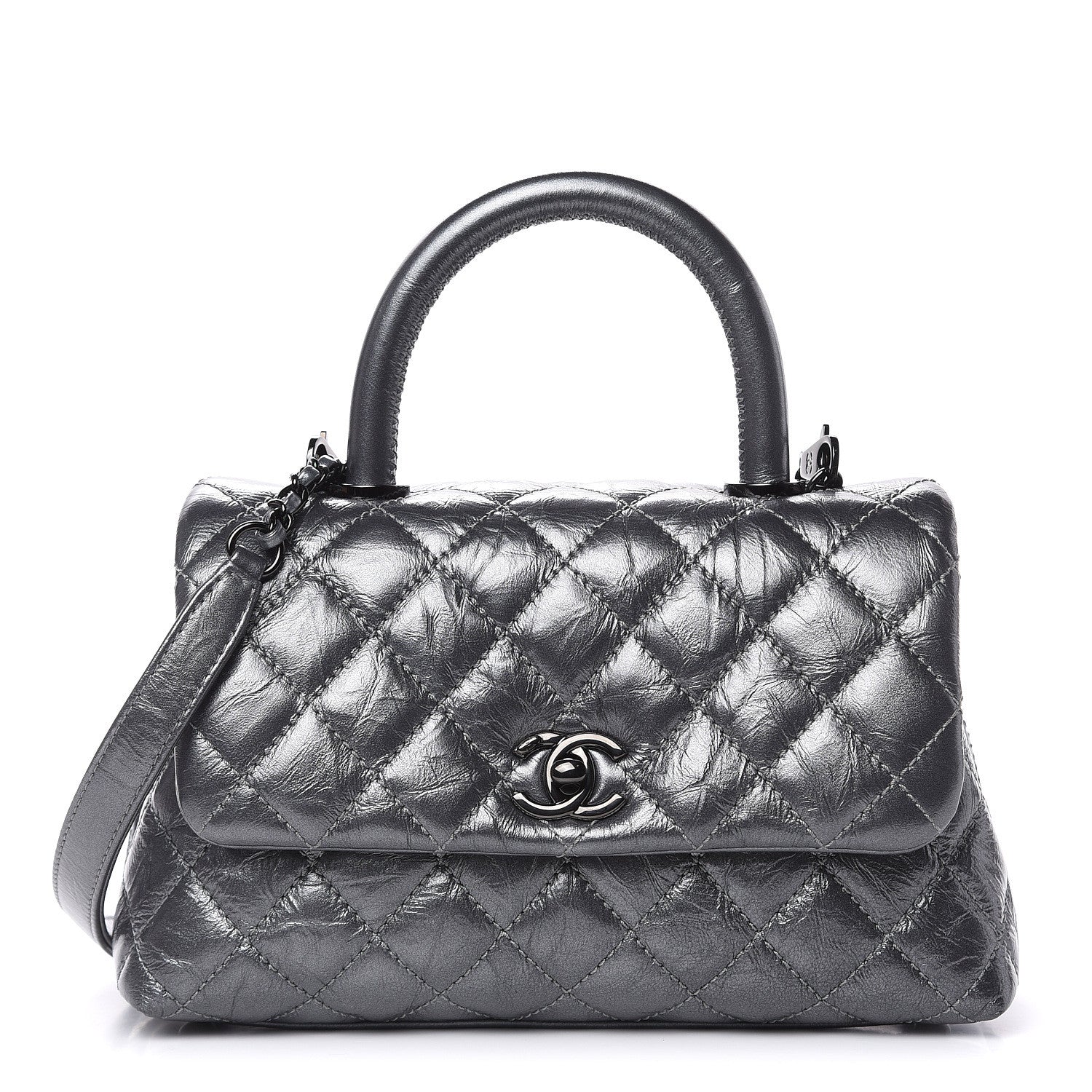 Chanel Metallic Aged Calfskin Quilted Mini Coco Handle Flap Charcoal 1 of 10