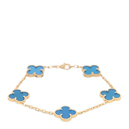 Van Cleef & Arpels 18K Yellow Gold Blue Agate 5 Motifs Vintage Alhambra Bracelet 1 of 4