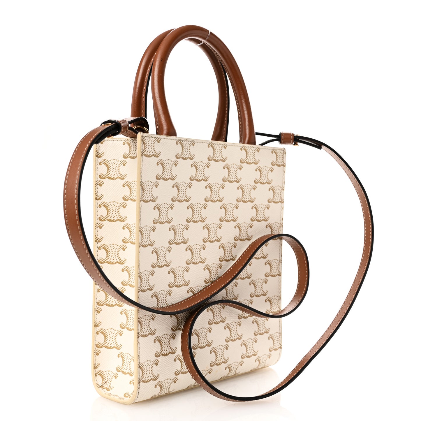 Triomphe Canvas Calfskin Mini Vertical Cabas White