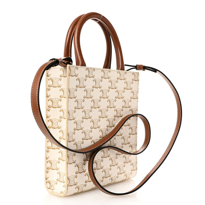 Celine Triomphe Canvas Calfskin Mini Vertical Cabas White 3 of 9