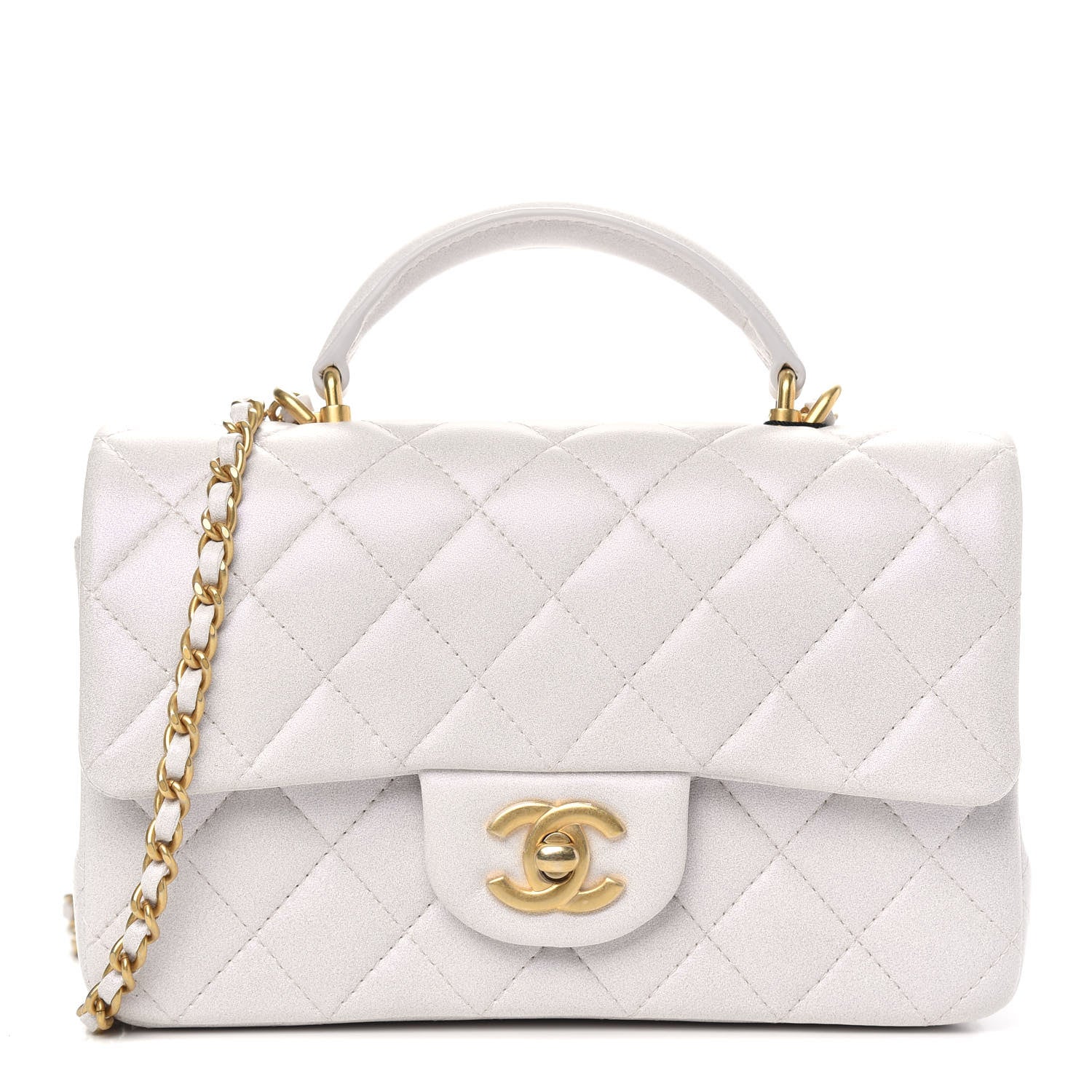 Chanel Iridescent Lambskin Quilted Mini Top Handle Rectangular Flap White 1 of 11