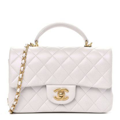 Chanel Iridescent Lambskin Quilted Mini Top Handle Rectangular Flap White 1 of 11
