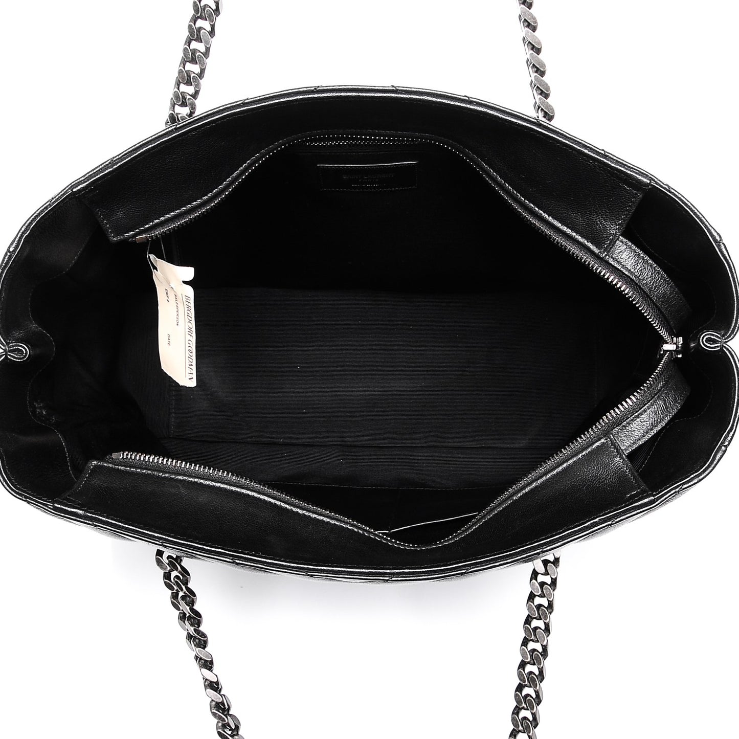 Sheepskin Matelasse Chevron Large Monogram Shopping Bag Black