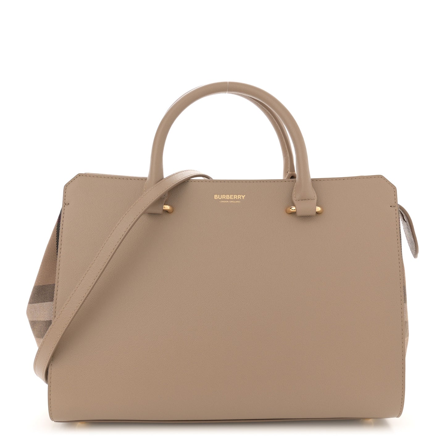 Calfskin Mega Check Small Banwell Tote Chestnut Beige