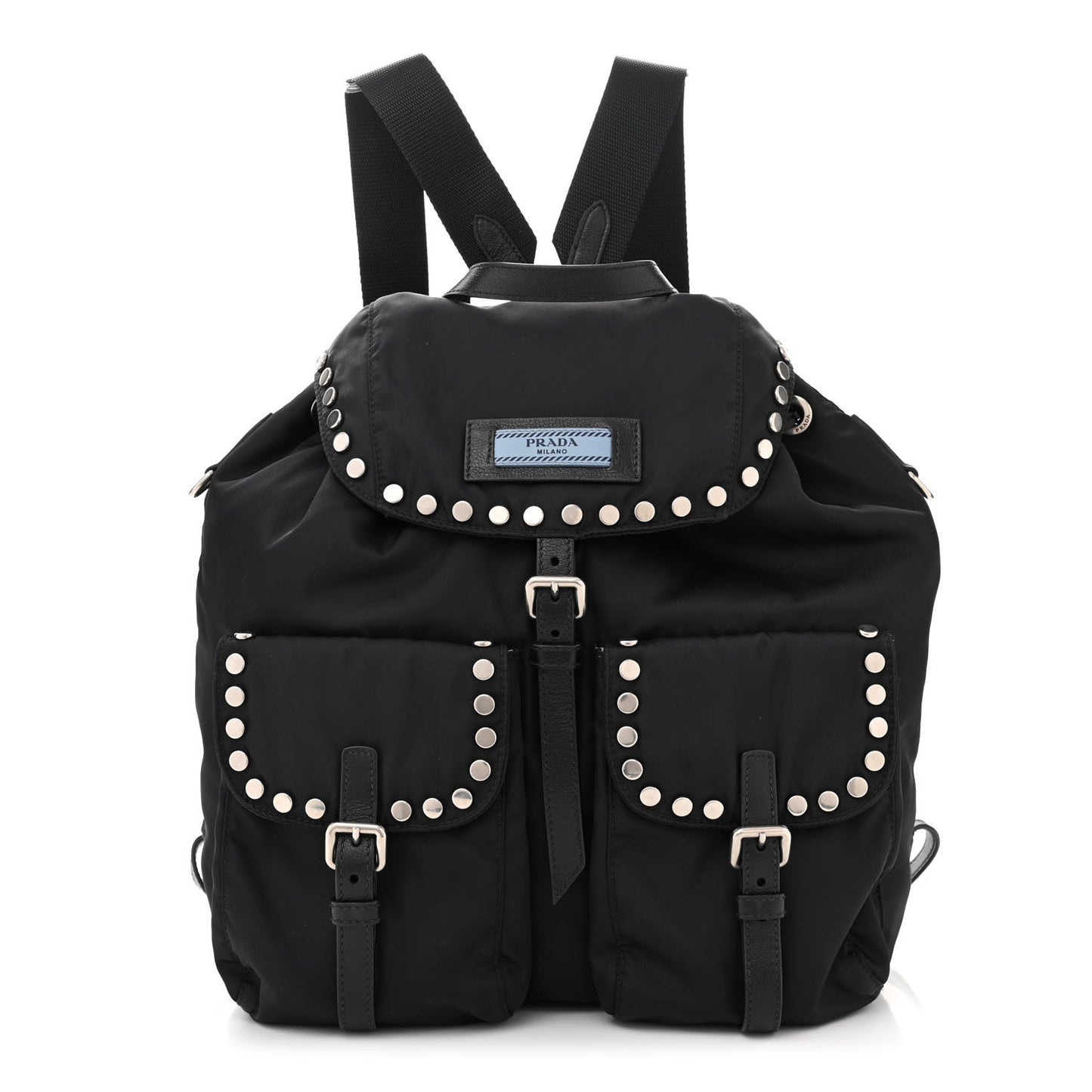 Nylon Studded Medium Backpack Black