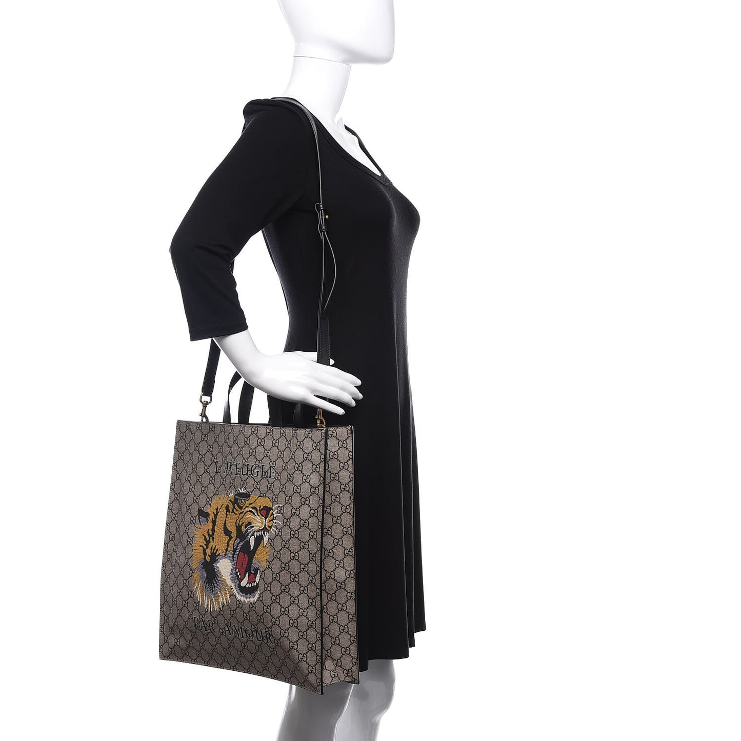 GG Supreme Monogram L'Aveugle Par Amour Print Vertical Tote Black