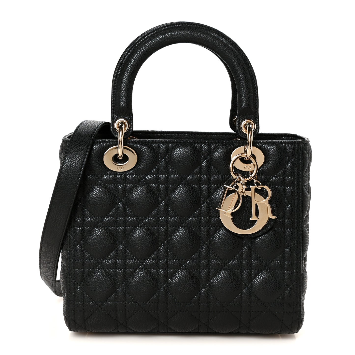 Grained Calfskin Cannage Medium Lady Dior Black