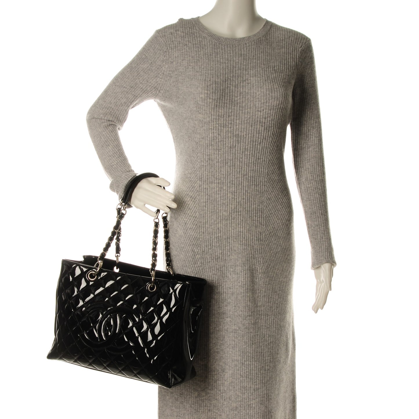 Patent Quilted Grand Shopping Tote GST Black