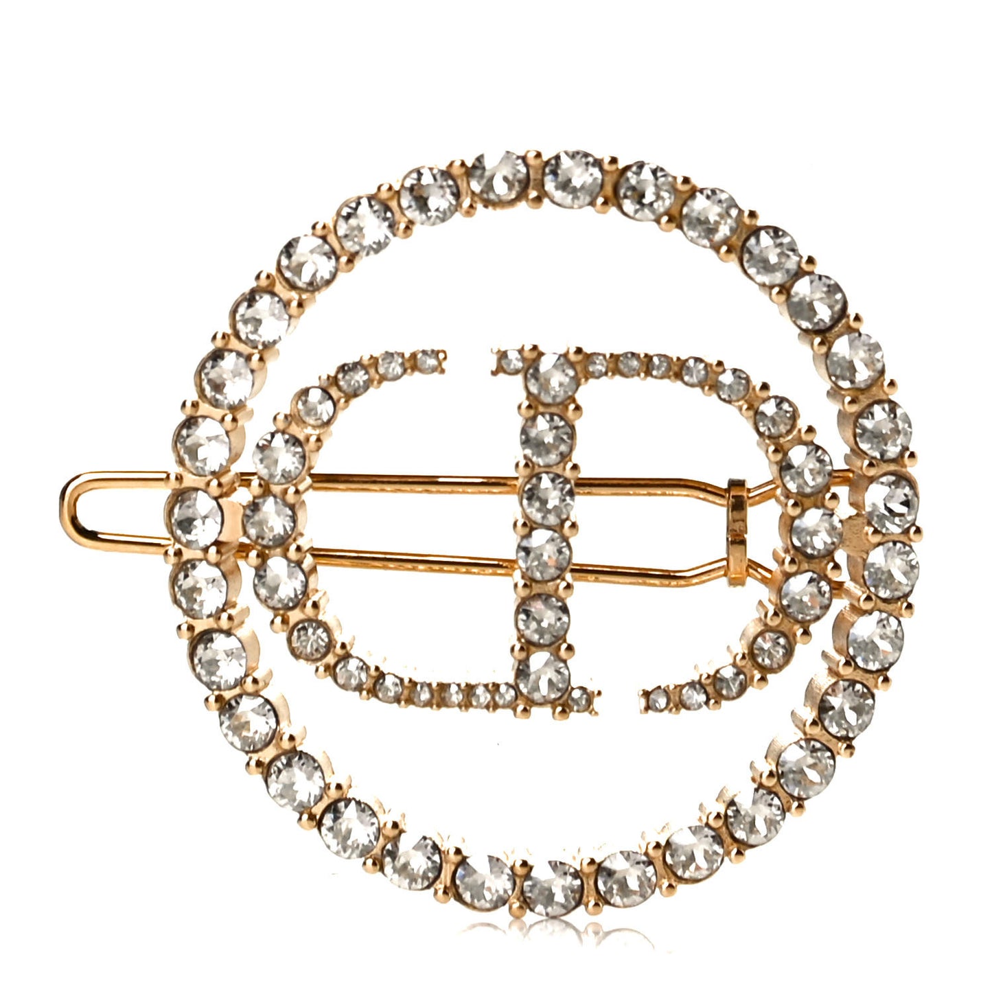 Metal Crystal CD Logo Barrette Gold