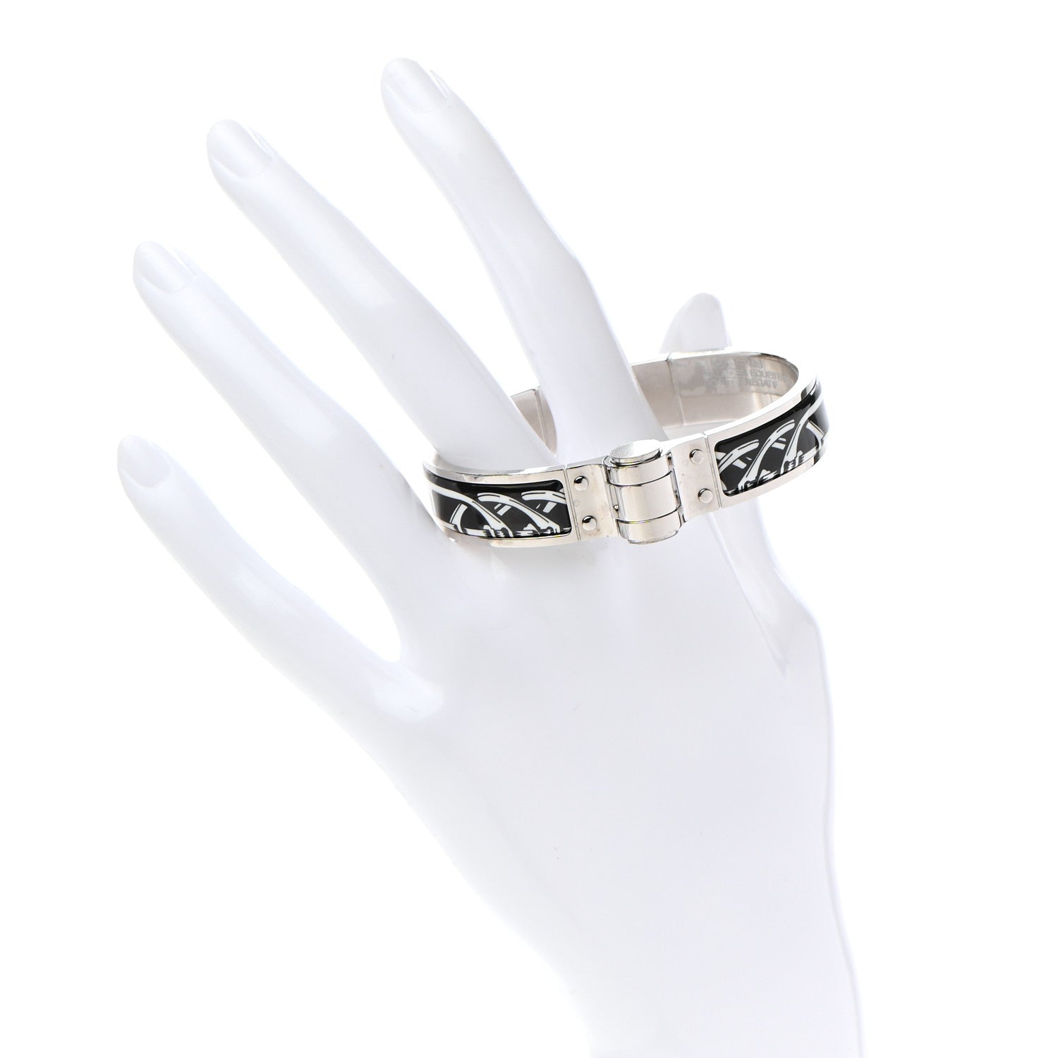 Hermes Enamel Printed Narrow Balades Equestres Positif Negatif Hinged Bracelet S Black 2 of 4