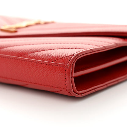 Saint Laurent Grain De Poudre Matelasse Chevron Monogram Chain Wallet Red 11 of 14