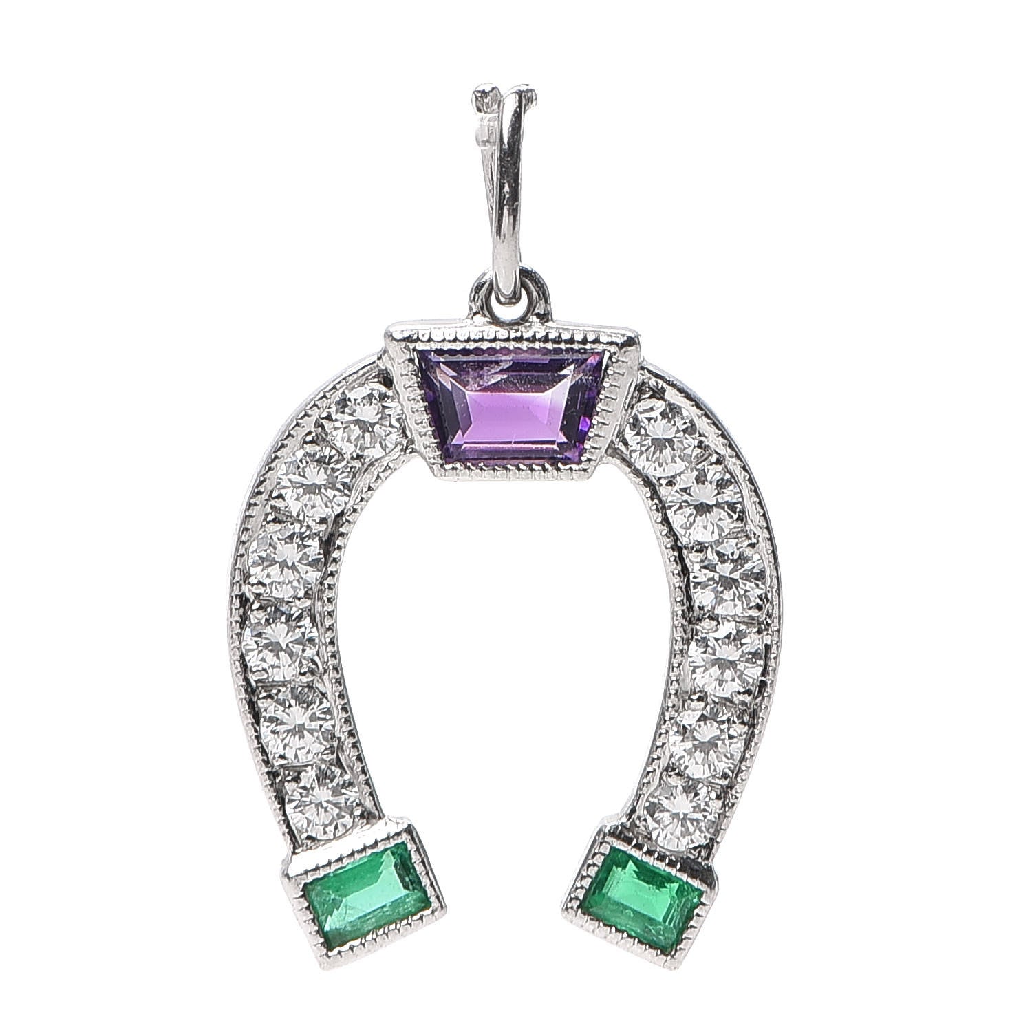 Tiffany Platinum Diamond Emerald Amethyst Horseshoe Charm 1 of 3