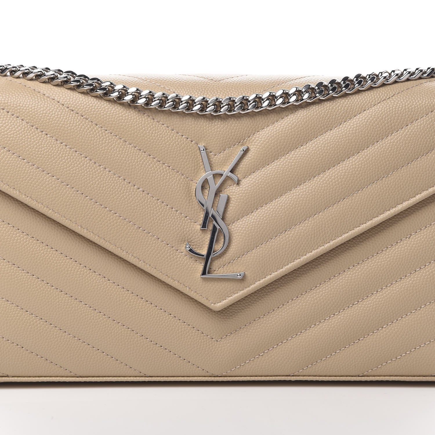 Saint Laurent Grain De Poudre Matelasse Chevron Monogram Chain Wallet Nude Powder 8 of 12