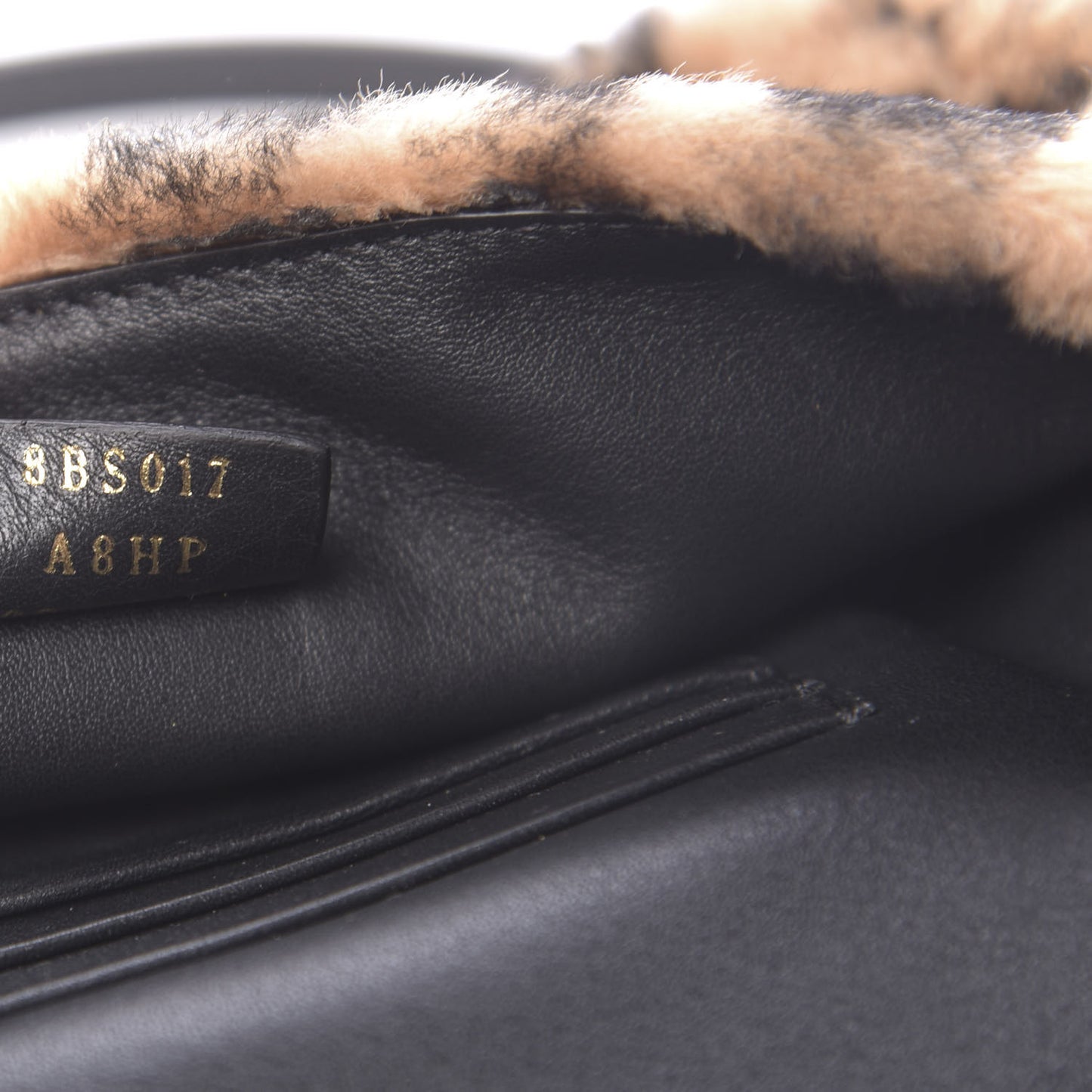 Shearling Vitello Dolce Macro FF 1974 Mini Baguette Tobacco Black