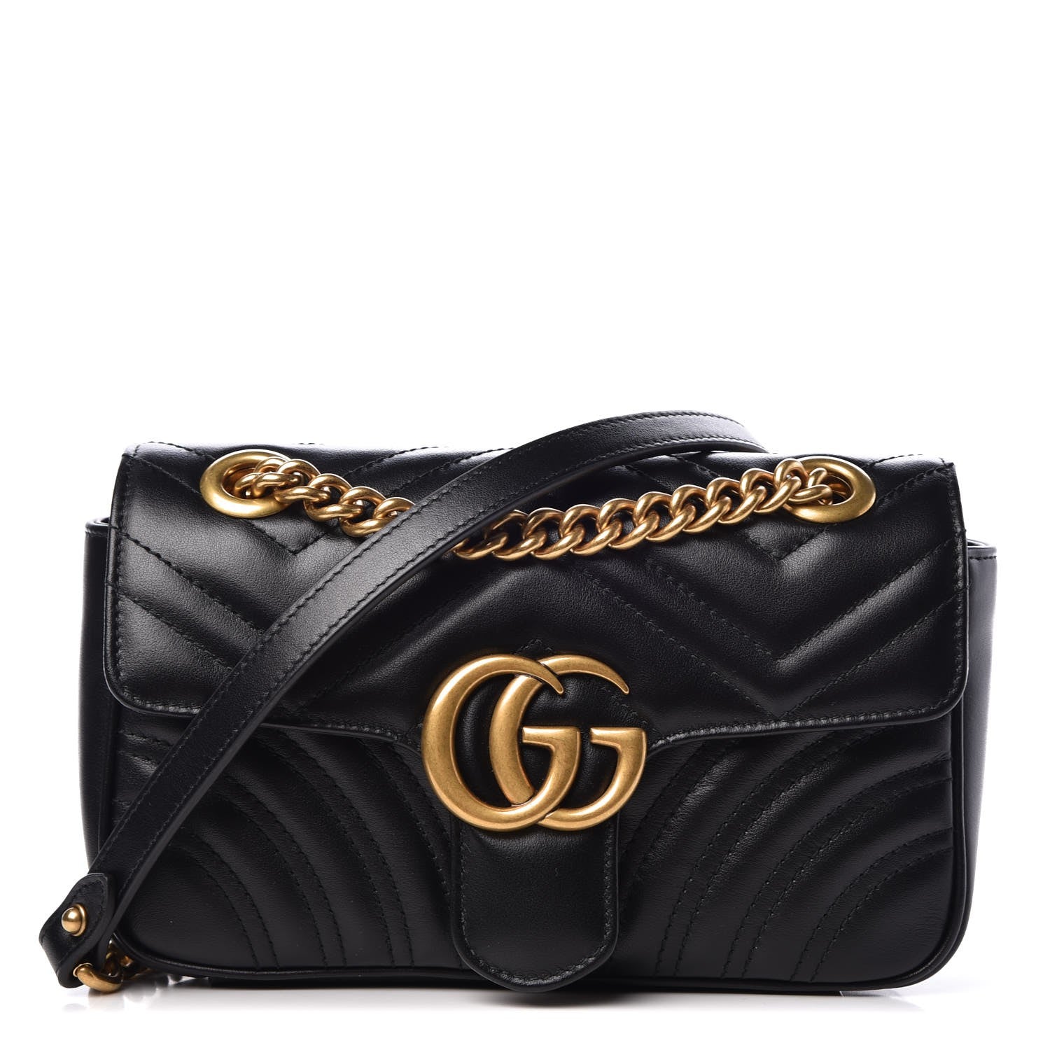 Gucci Calfskin Matelasse Mini GG Marmont Shoulder Bag Black 1 of 9