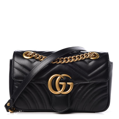 Gucci Calfskin Matelasse Mini GG Marmont Shoulder Bag Black 1 of 9
