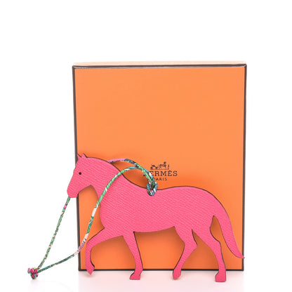 Hermes Epsom Togo Petit H Bag Charm Horse GM Fuchsia Etain 4 of 4
