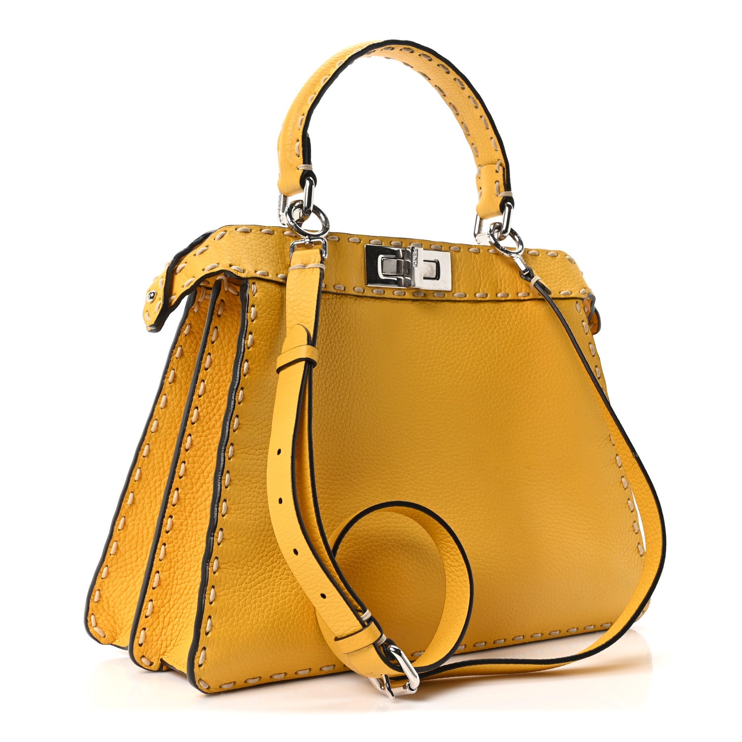 Fendi Vitello Granato Camoscio Selleria Macro Stitchings Medium Peekaboo I SEE U Satchel Mimosa 2 of 9