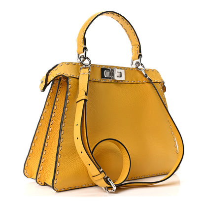 Fendi Vitello Granato Camoscio Selleria Macro Stitchings Medium Peekaboo I SEE U Satchel Mimosa 2 of 9
