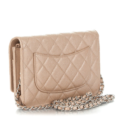 Chanel Metallic Caviar Quilted Wallet on Chain WOC Beige 3 of 10