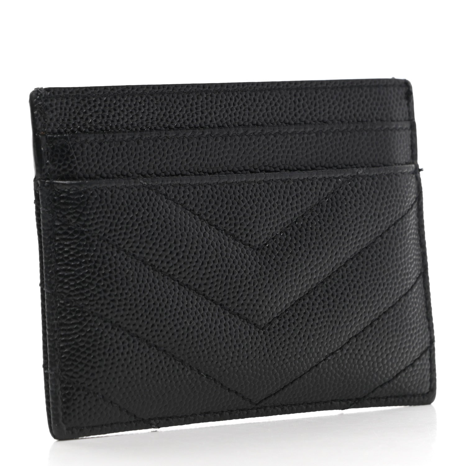 Saint Laurent Grain De Poudre Matelasse Chevron Monogram Credit Card Case Black 3 of 8