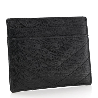 Saint Laurent Grain De Poudre Matelasse Chevron Monogram Credit Card Case Black 3 of 8