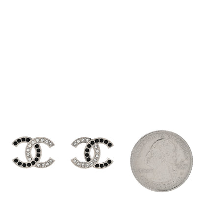 Chanel Crystal CC Stud Earrings Black Silver 2 of 7