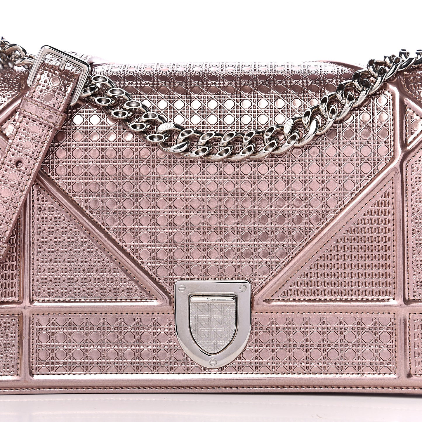 Metallic Patent Micro-Cannage Medium Diorama Flap Bag Pink