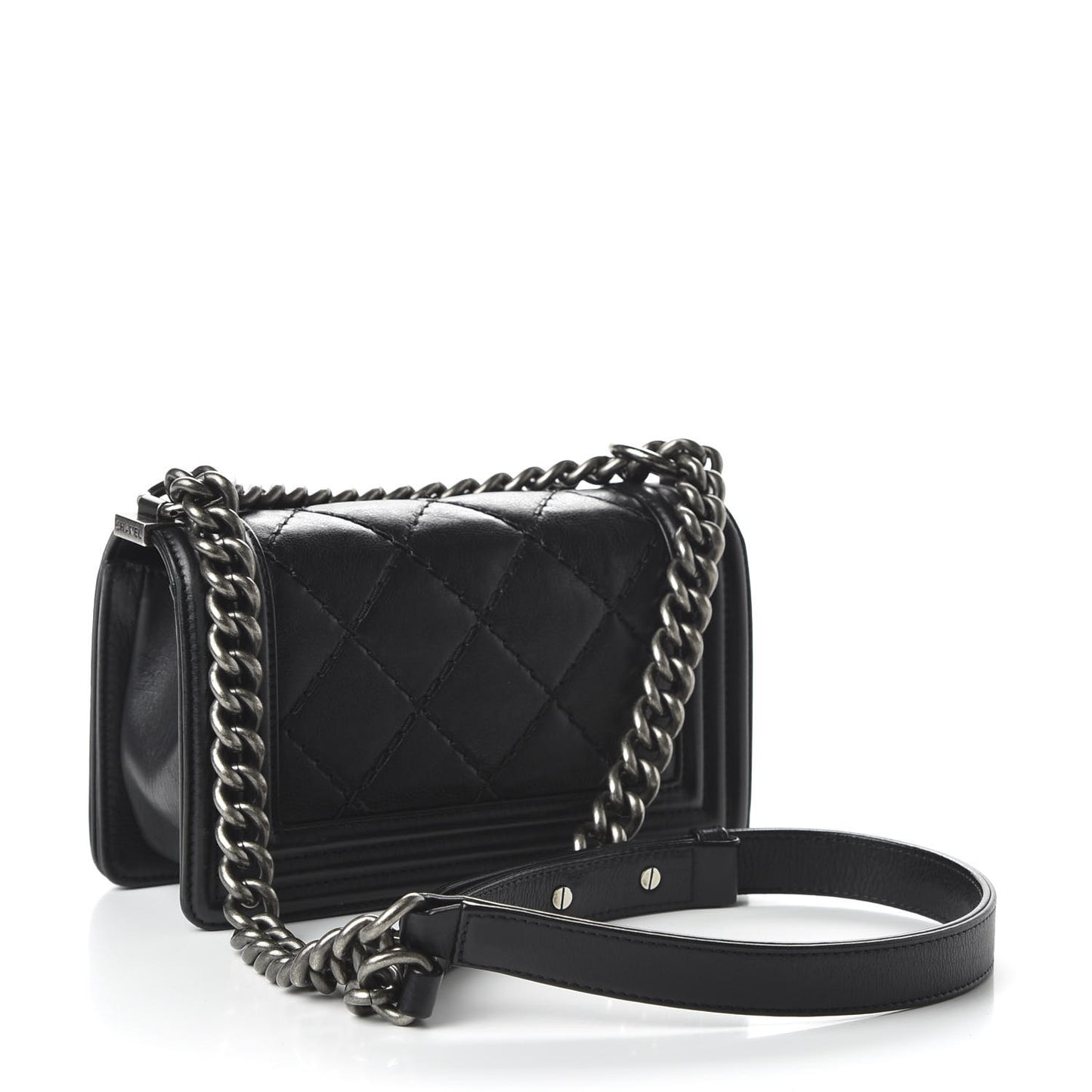 Calfskin Double Stitch Small Boy Flap Black