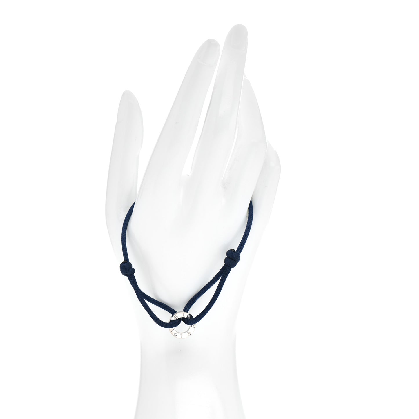 18K White Gold Diamond LOVE Adjustable Cord Bracelet Blue