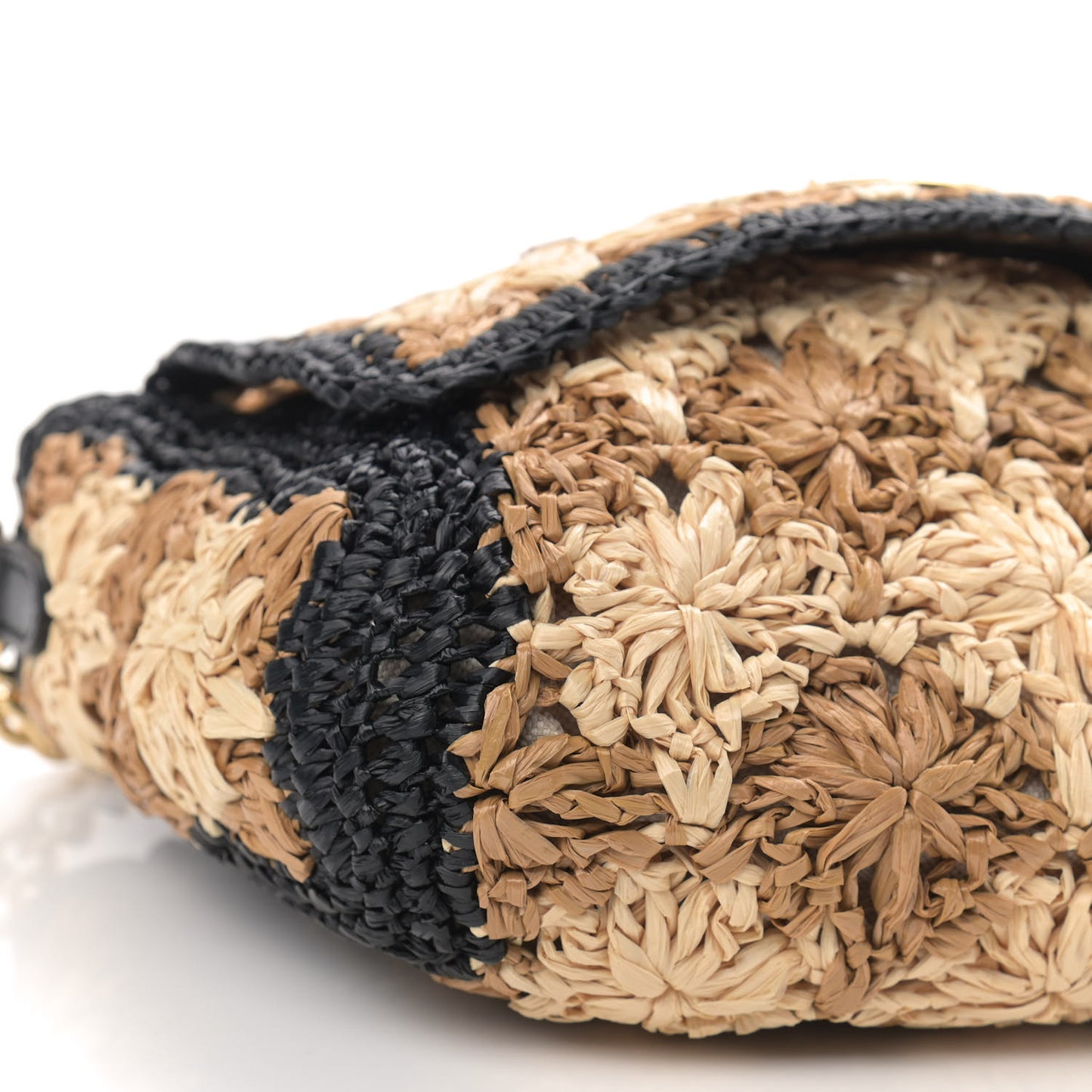 Raffia Azalea Calfskin Crochet Flower Small GG Marmont Shoulder Bag Natural Ecru Black