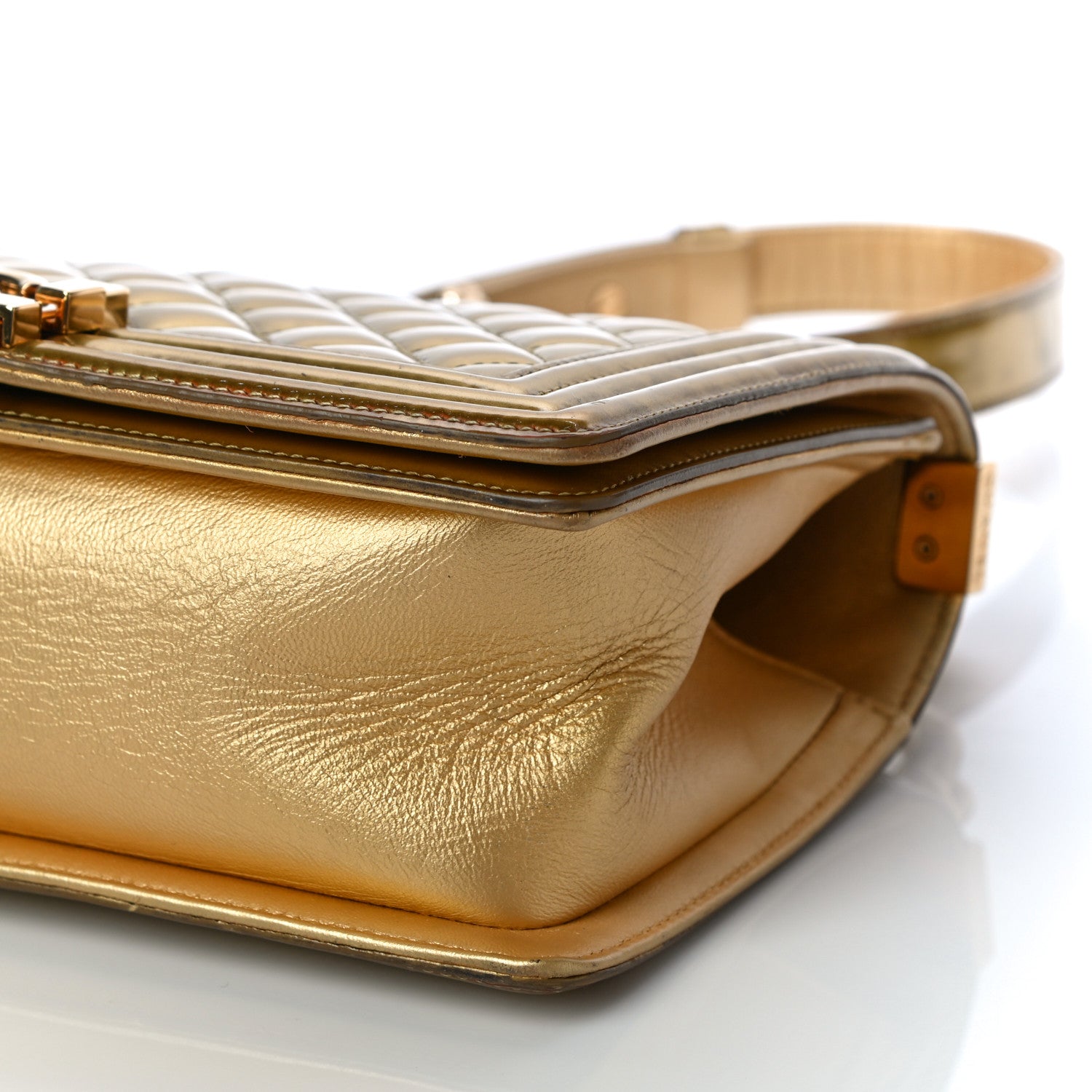 Chanel Metallic Patent Calfskin Quilted Medium Boy Flap Gold 10 of 26