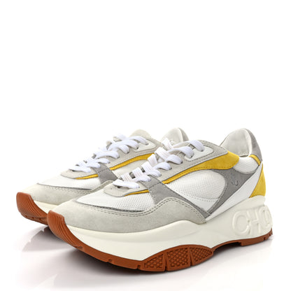 Jimmy Choo Nappa Mesh Suede Womens Landon Low Top Sneakers 38 White Grey Yellow 3 of 9