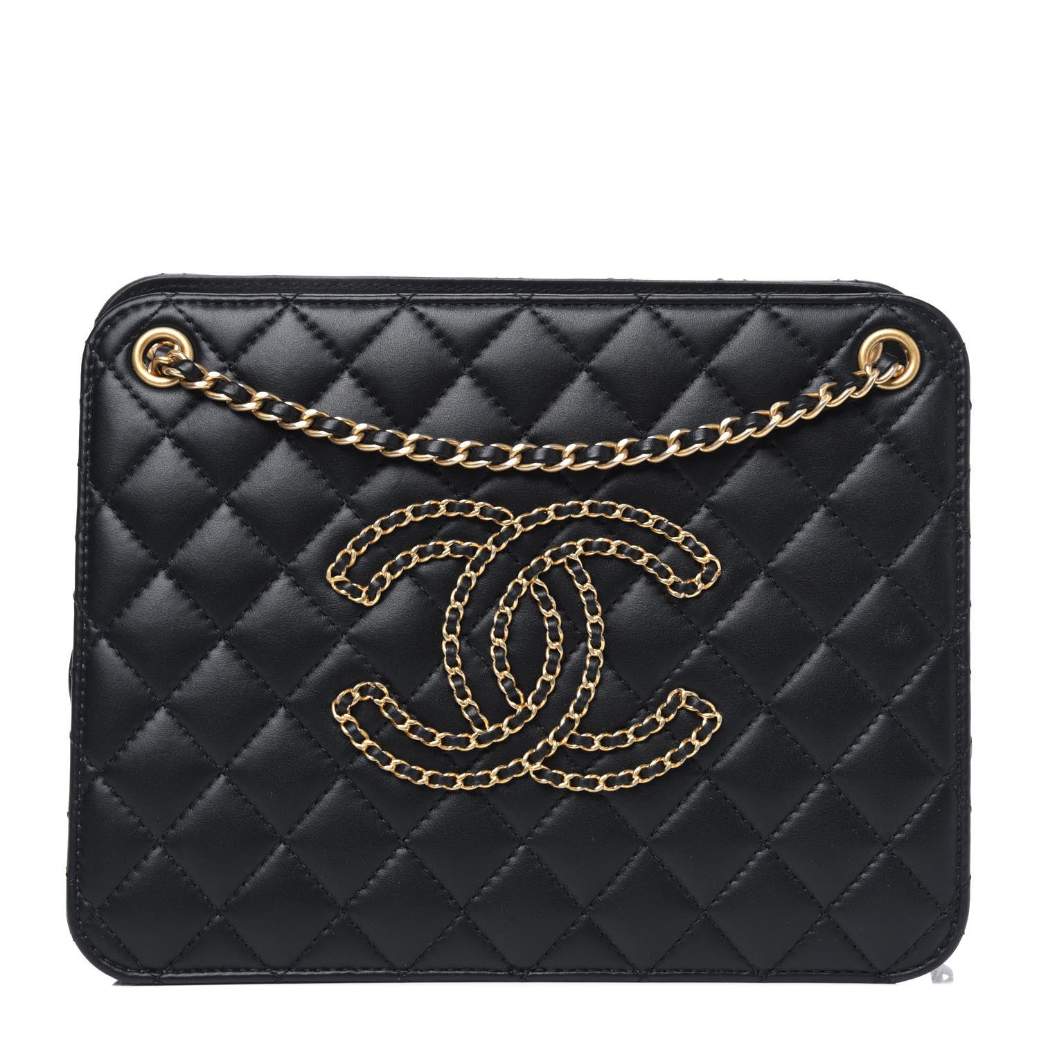Chanel Calfskin Quilted CC Chain Accordion Tote Black 1 of 4