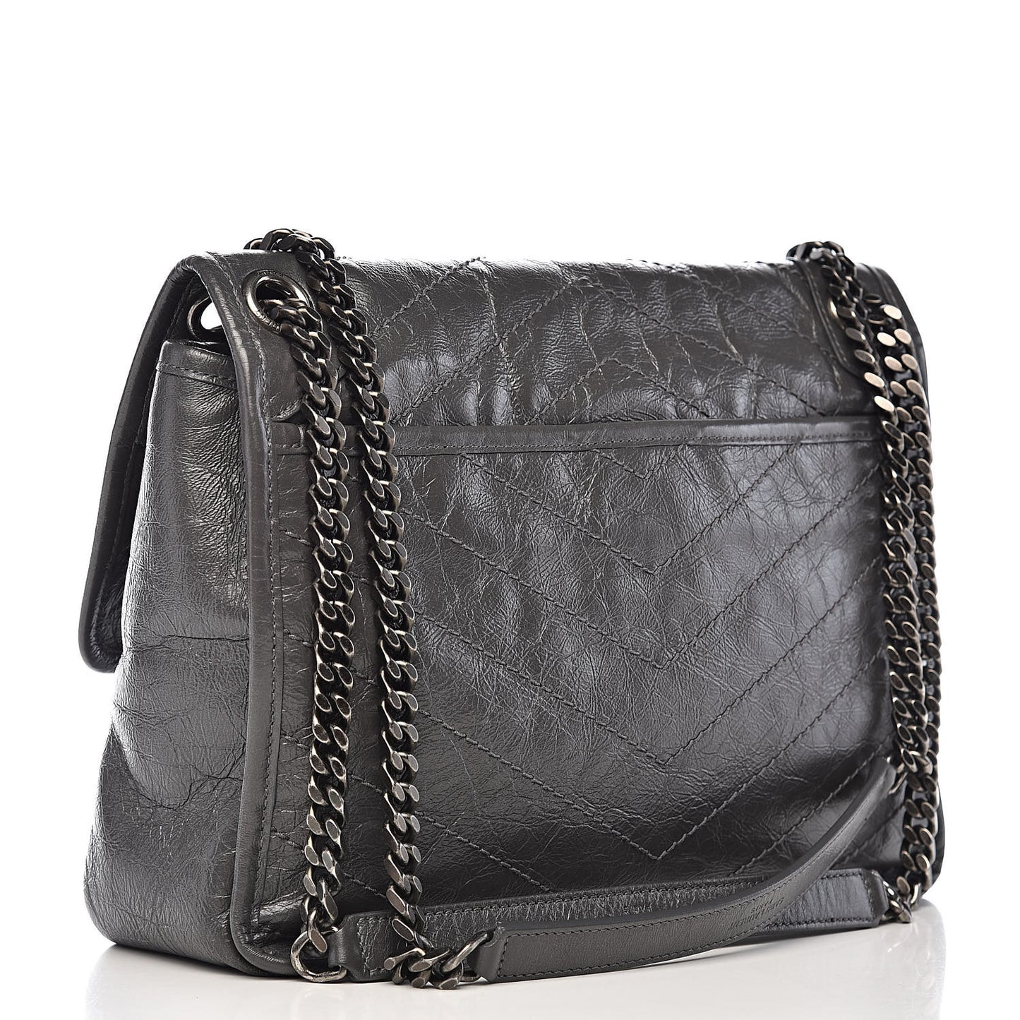 Crinkled Calfskin Matelasse Monogram Medium Niki Chain Satchel Fog