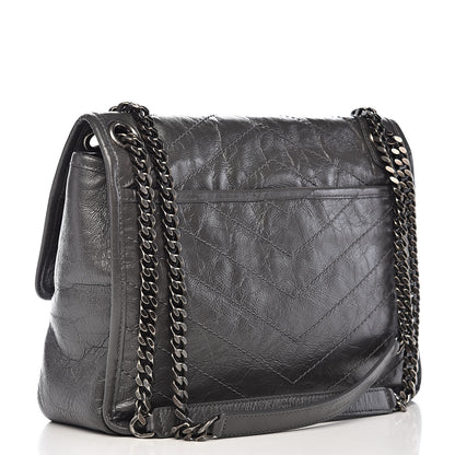 Saint Laurent Crinkled Calfskin Matelasse Monogram Medium Niki Chain Satchel Fog 3 of 12