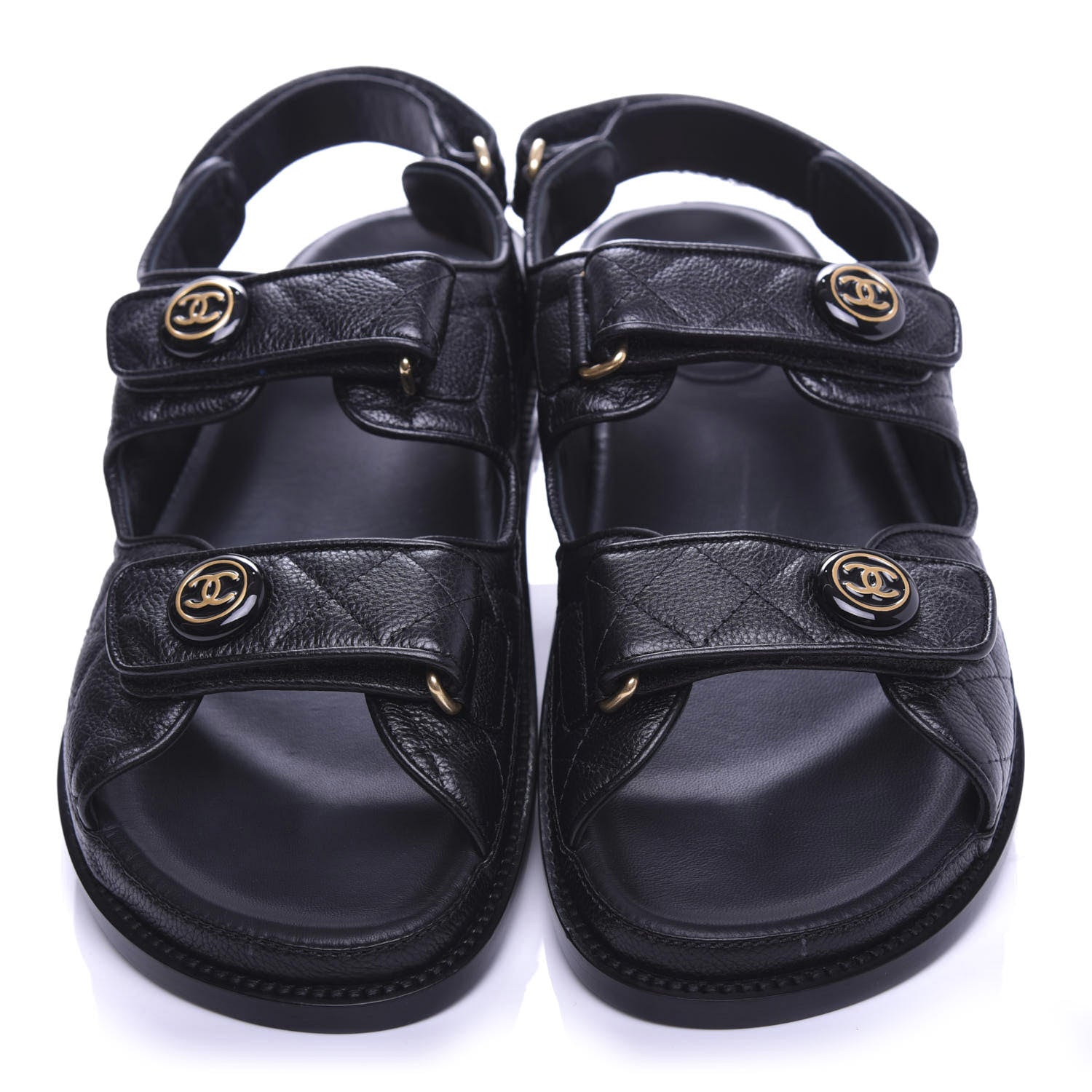 Chanel Grained Calfskin Velcro Dad Sandals 39.5 Black 5 of 11