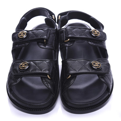 Chanel Grained Calfskin Velcro Dad Sandals 39.5 Black 5 of 11