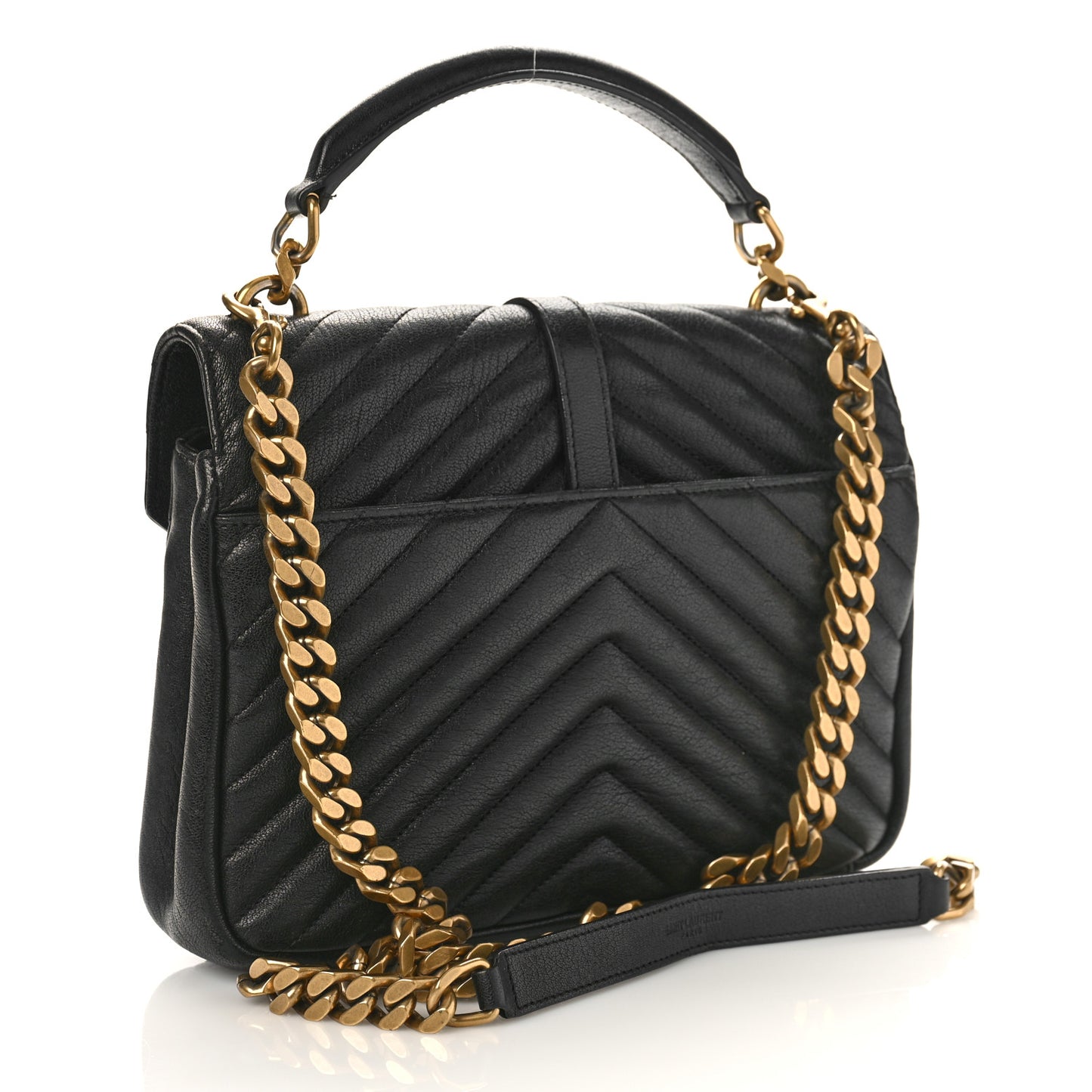 Sheepskin Matelasse Chevron Monogram Medium College Bag Black