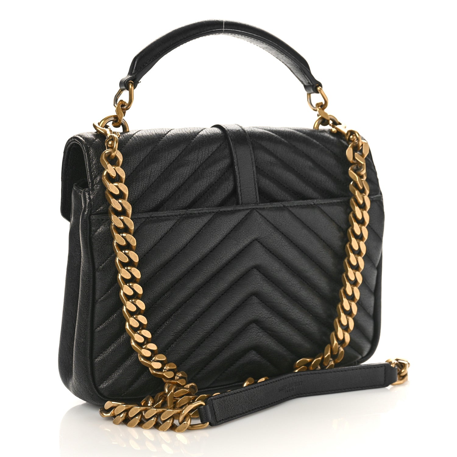 Saint Laurent Sheepskin Matelasse Chevron Monogram Medium College Bag Black 3 of 11