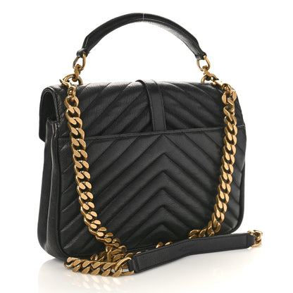 Saint Laurent Sheepskin Matelasse Chevron Monogram Medium College Bag Black 3 of 11