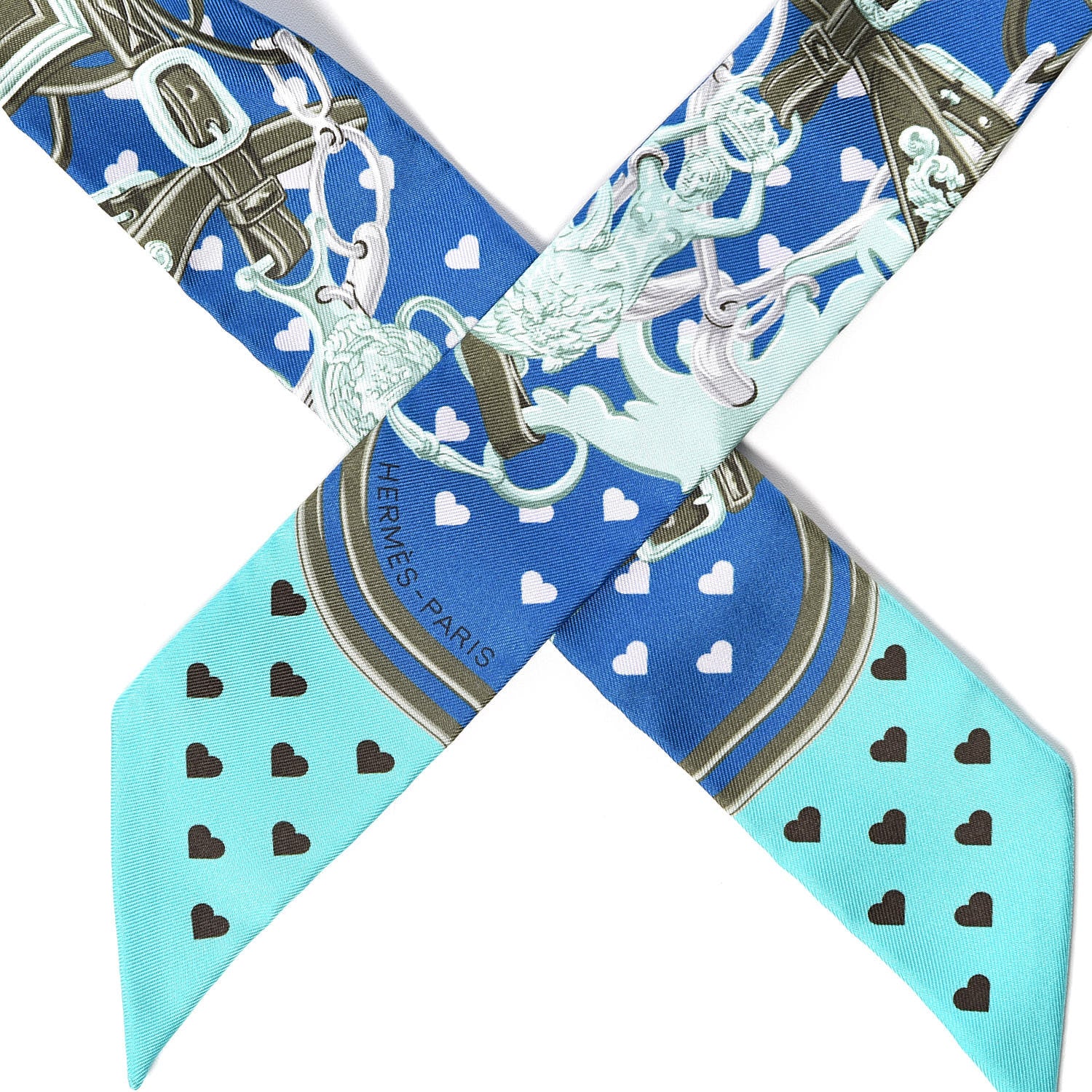 Hermes Silk Brides De Gala Love Twilly Cobalt Kaki Turquoise 4 of 5